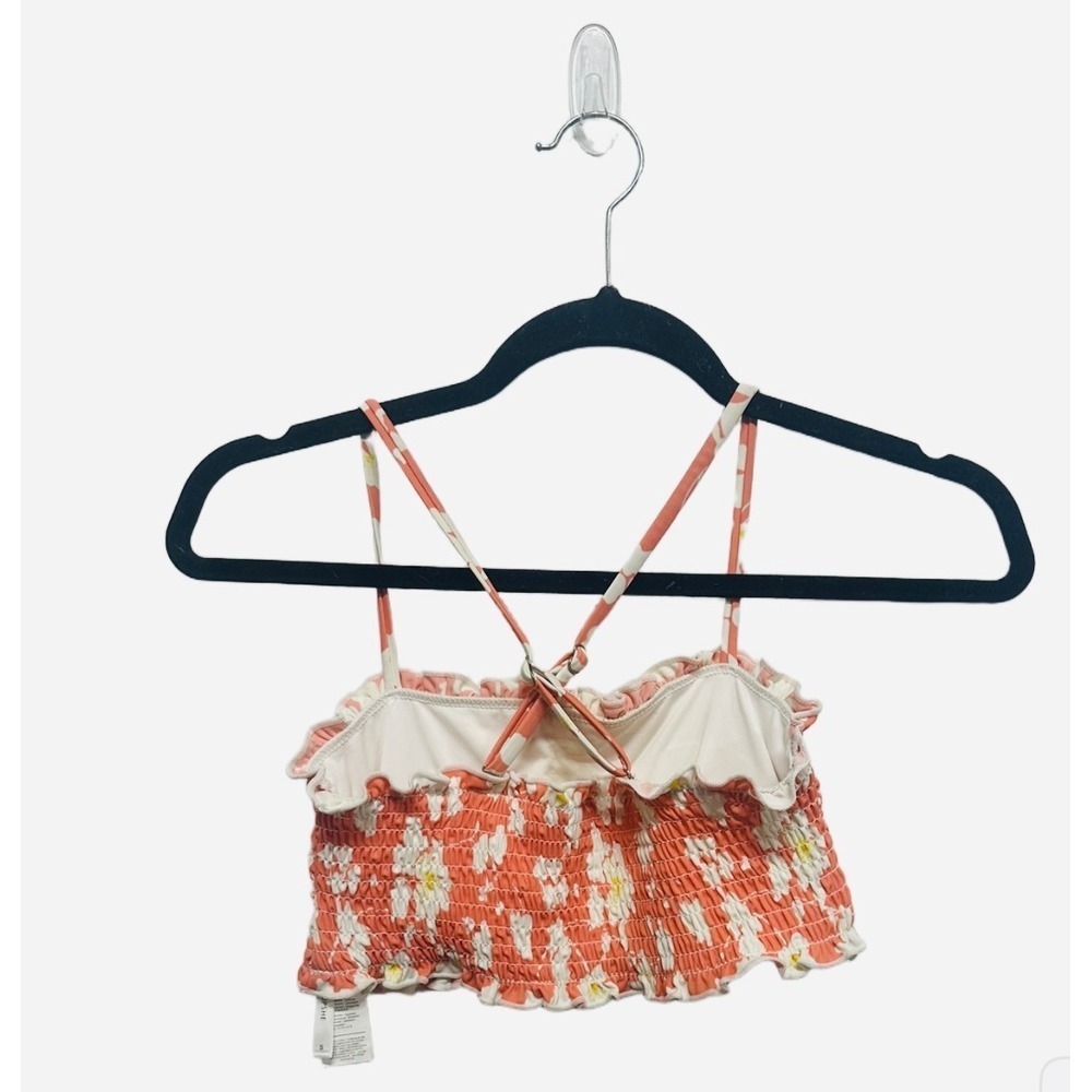 Cupshe Smocked Orange Floral Bandeau Bikini Bathing Suit Top Size Small - Picture 4 of 7